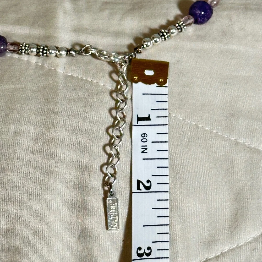 Napier Silver Tone Purple Agate Clear Crystal & Beaded Necklace Vintage - Picture 5 of 12